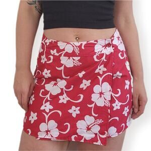 Hawaiian Flower Reversible Swim Skirt Cover Up M